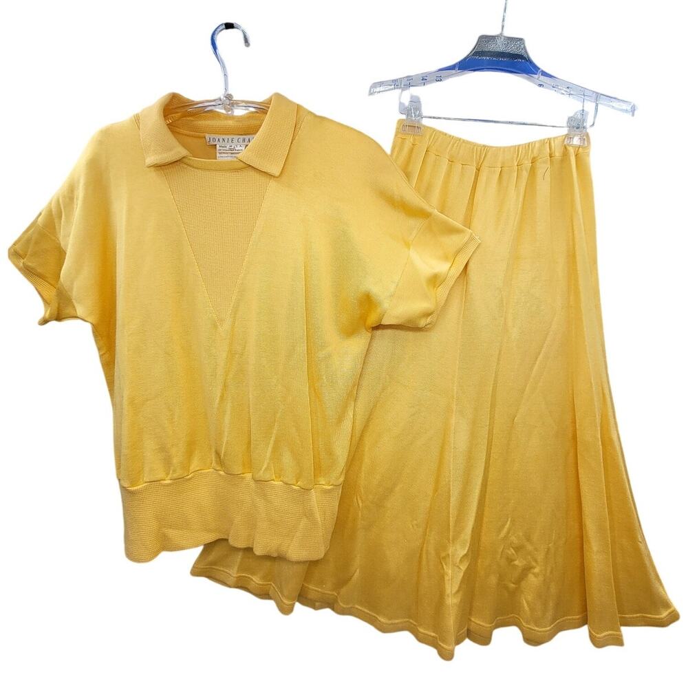 Joanie Char Vintage 80s Yellow Knit‎ Short Sleeve Oversized Top Maxi Skirt Set